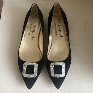Chic Kate Spade Buckle Up Black Suede Flat. Size 8.5. EEUC
